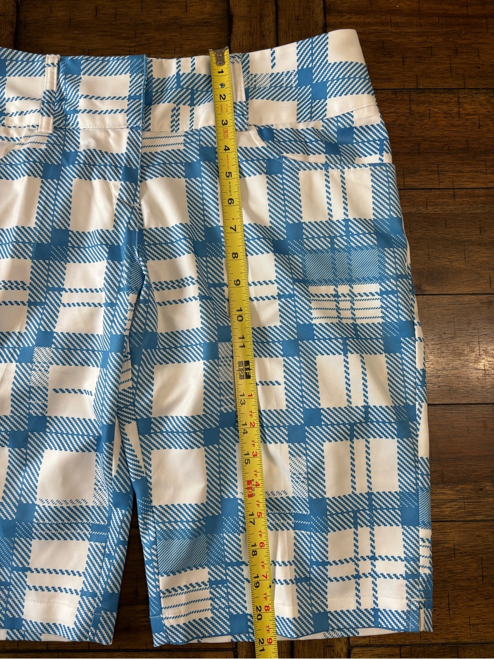 adidas Blue and White Plaid Women’s Bermuda Shorts - Picture 7 of 9